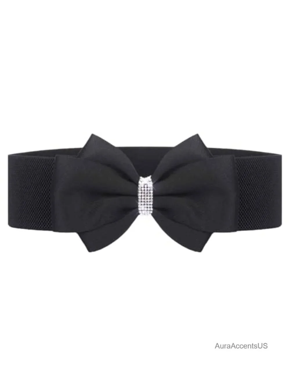 Rhinestone Bow Stretch Belt for Dresses Jeans Waist Accessory